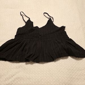 Black Smocked Spaghetti Strap Women's Tank Top